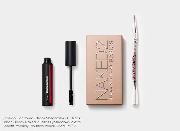 Makeup Capsule Wardrobe Eyes - Shiseido Controlled Chaos Mascara 01 Black, Urban Decay Naked 2 Basics Eyeshadow Palette, Benefit Precisely My Brow Pencil - Medium 3.5