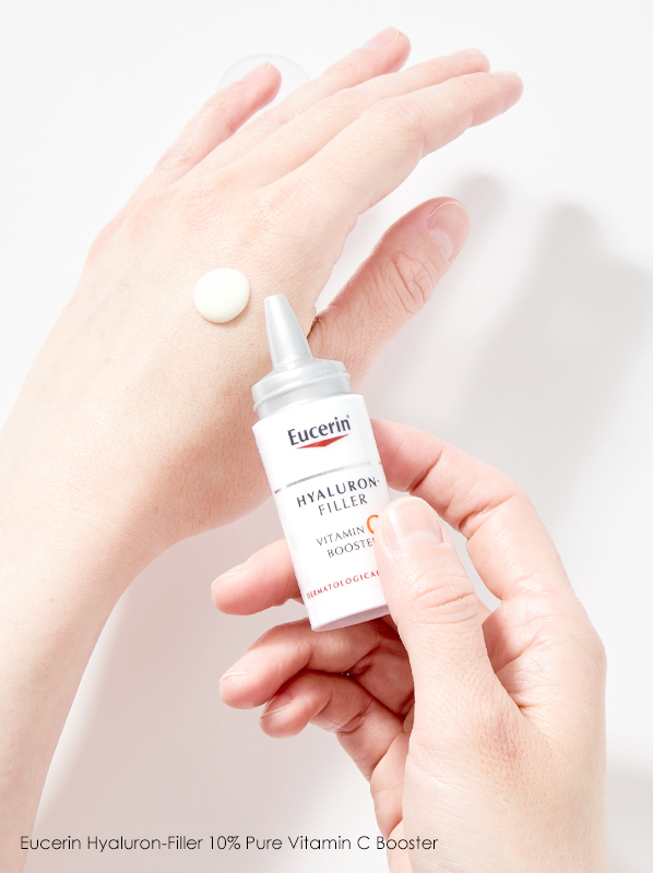 Skincare gifts for men: Hand image of Eucerin Hyaluron-Filler 10% Pure Vitamin C Booster