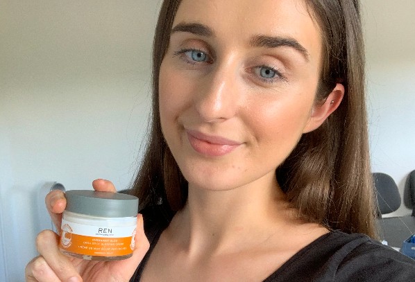 Keavy, Escentual Communications & Campaigns Assistant holding her August Team Favourite; REN Overnight Glow Dark Spot Sleeping Cream 50ml