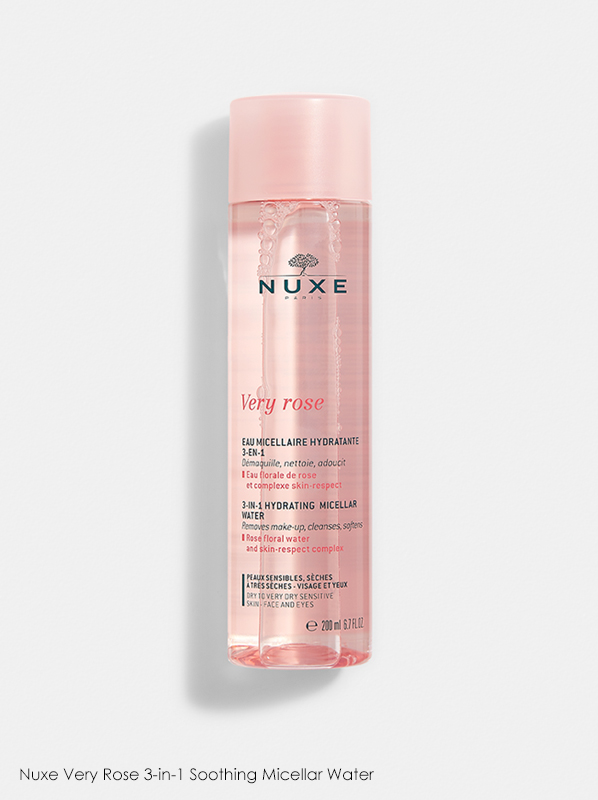A review of Nuxe products which features Nuxe Very Rose 3-in-1 Soothing Micellar Water