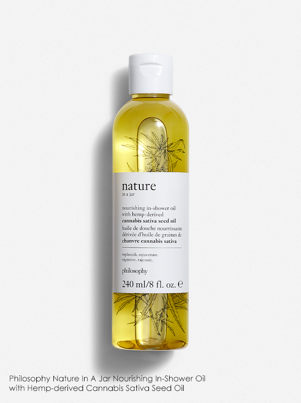 Philosophy products in a Christmas gift guide: Philosophy Nature In A Jar Nourishing In-Shower Oil with Hemp-derived Cannabis Sativa Seed Oil