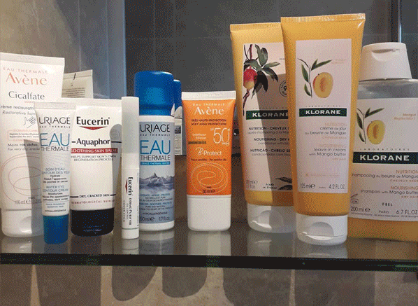 French Pharmacy skincare shefies featuring Eucerin, uriage, avene, embryolisse, payot and klorane