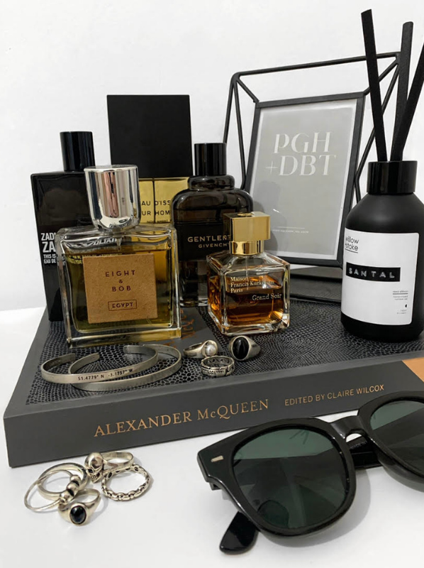 My Life in Perfume; Escentual Merchandiser Ben Thomas Fragrance Collection; Eight & Bob Egypt, Zadig and Voltaire This is Him!, Maison Francis Kurkdjian Grand Soir, Givenchy Gentleman Intense, Issey Miyake L'Eau D'Issey Pour Homme Noir Ambre