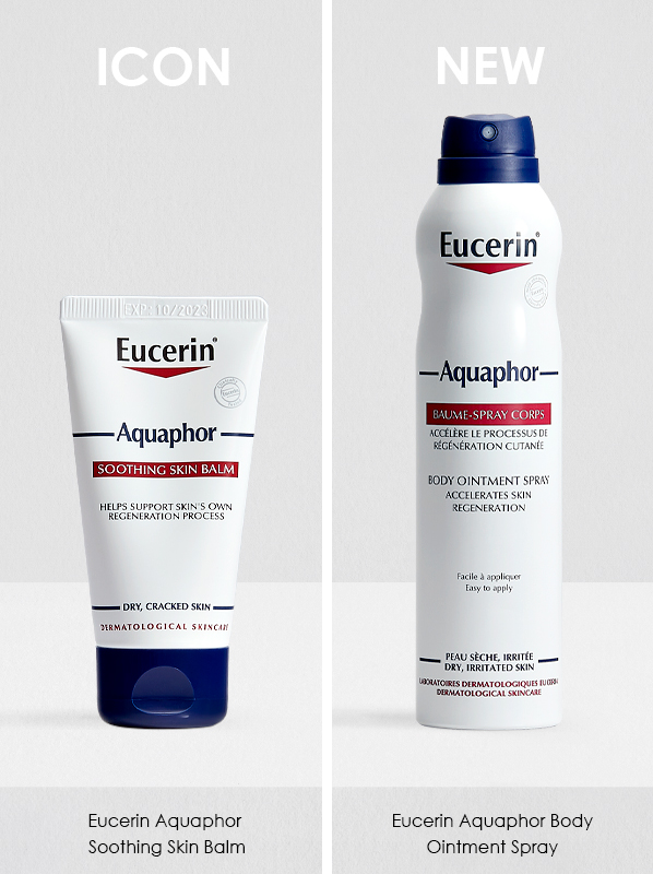 French Pharmacy Icons Versus New: Eucerin Aquaphor Soothing Skin Balm versus Eucerin Aquaphor Body Ointment Spray
