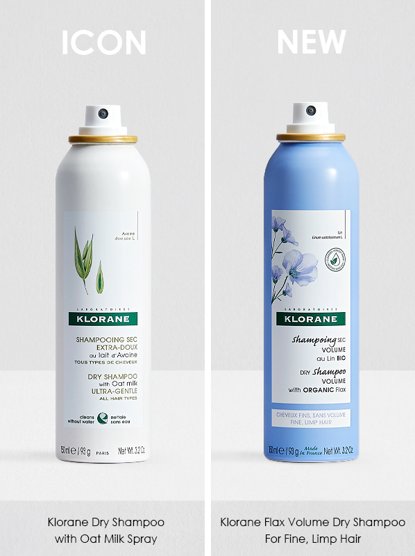 French Pharmacy Icons Versus New: Klorane Dry Shampoo with Oat Milk Spray Versus Klorane Flax Volume Dry Shampoo For Fine, Limp Hair
