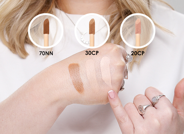 swatches of urban decay quickie concealer in 70nn, 30cp and 20cp