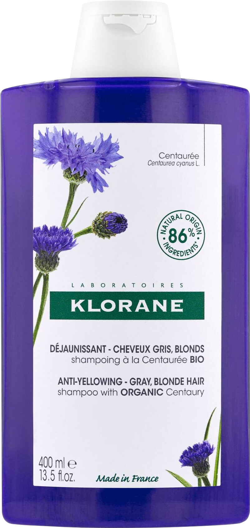 Klorane Centaury Anti-Yellowing Shampoo for Grey, Blonde Hair 400ml